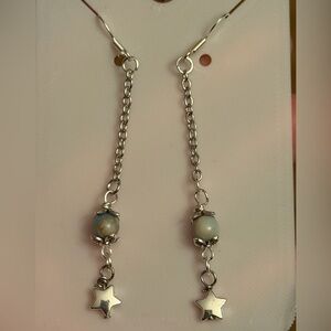 Elegant Silver Chain Earrings with Blue Accents